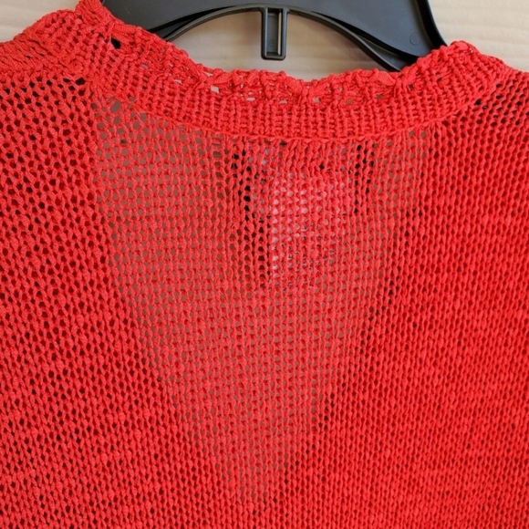 Sag Harbor Vintage Y2K Aesthetic Open-weave Crochet Cropped Red Summer Cardigan - Picture 13 of 15